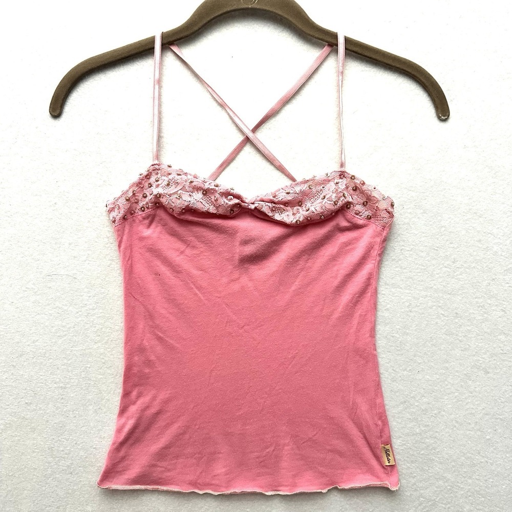 Hollister Y2K Lace Sequin M Cami Tank Top Logo Babydoll Sweetheart Preppy 2000s